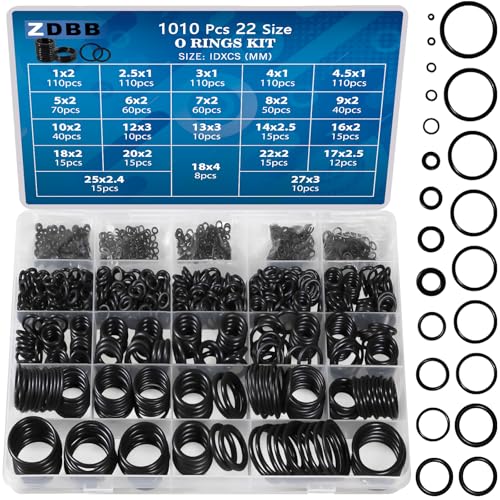 ZDBB 1010 Pcs Rubber O Rings Kit 22 Size Universal O-Ring Assortment Set for Automotive Faucet Pressure Washers Plumbing Sealing Repair,Air or Gas Connections,Resist Oil and Heat - Image 1