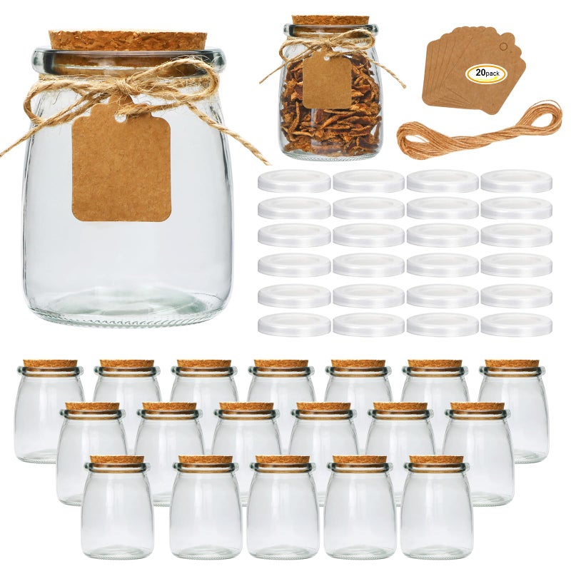 Brajttt Mini Yogurt Jars 30 Pack, 7 oz Glass Favor Jars with Cork Lids, Pudding Containers with Lids, Mason Jar Wedding Favors Honey Pot with Label Tags and String - Image 1