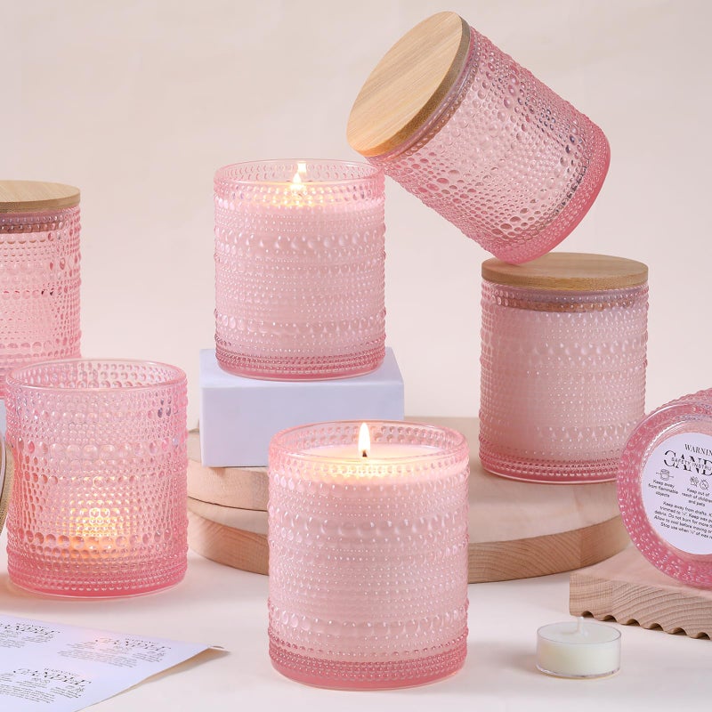 DARJEN 8 Pack Pink Candle Jars for Making Candles- 14 OZ Empty Glass Candle Making Jars with Bamboo Lids and Labels, Candle Containers Candle Making Supplies for DIY Gifts - Image 1