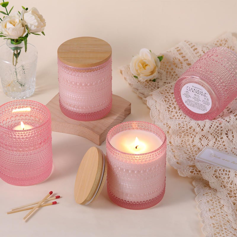 DARJEN 8 Pack Pink Candle Jars for Making Candles- 14 OZ Empty Glass Candle Making Jars with Bamboo Lids and Labels, Candle Containers Candle Making Supplies for DIY Gifts - Image 4