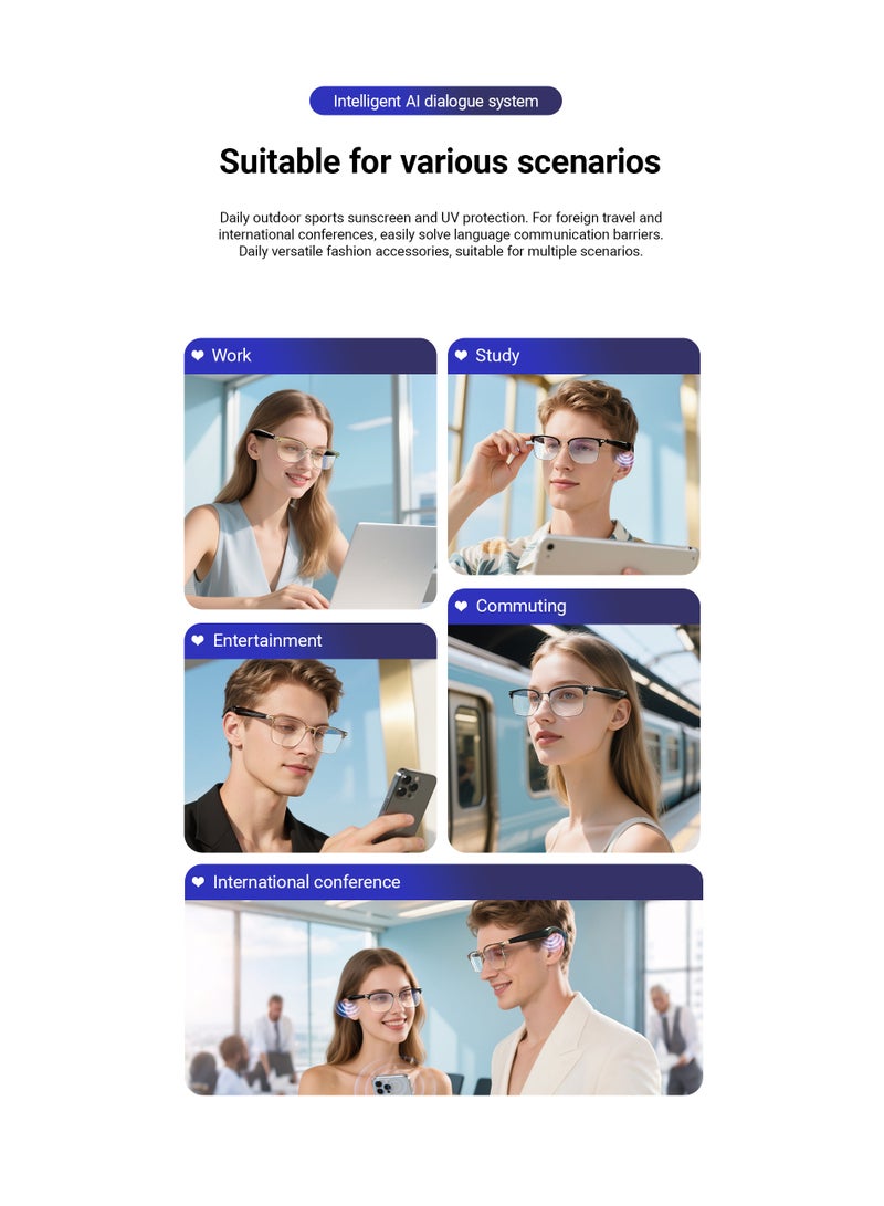 Multi-functional Music Play Phone Answering AI Simultaneous Translation Smart Wireless Bluetooth Glasses Anti-Blue Light Glasses