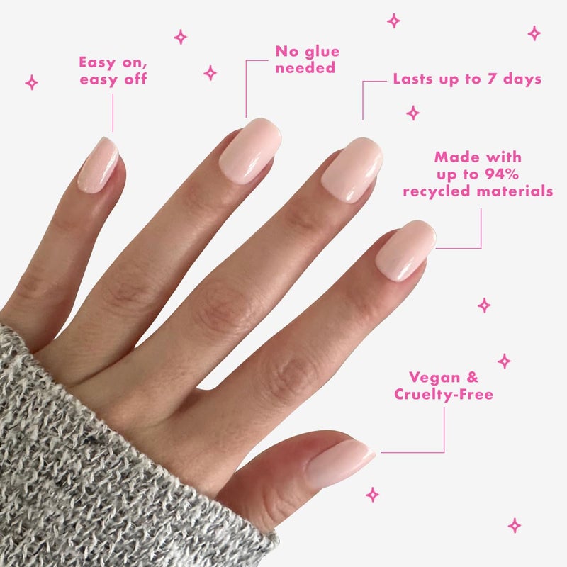 Olive & June Classic Super Stick Mani Press On Nails | No Glue Needed | 32 Tab Nails 16 Sizes | Non-Toxic Tabs Non-Damaging 7-Day Wear | Spring Flowers & Patterns | Short, Squoval | Tutu Pastel Pink - Image 4