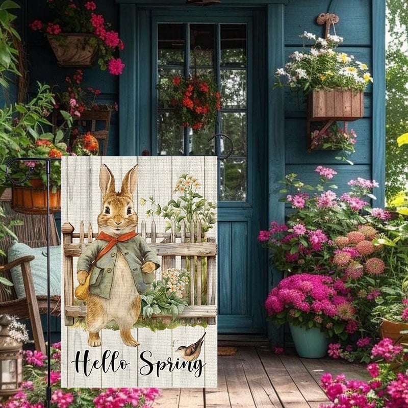 RMXJKIIU Hello Spring Garden Flag 12x18 inch Burlap Double Sided Rabbit Colorful Floral Cardinal Small Garden Flags easter Decorations For Outside Yard Home Outdoor Patio Lawn Decor - Image 5