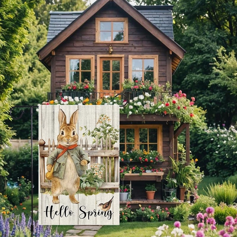 RMXJKIIU Hello Spring Garden Flag 12x18 inch Burlap Double Sided Rabbit Colorful Floral Cardinal Small Garden Flags easter Decorations For Outside Yard Home Outdoor Patio Lawn Decor - Image 4