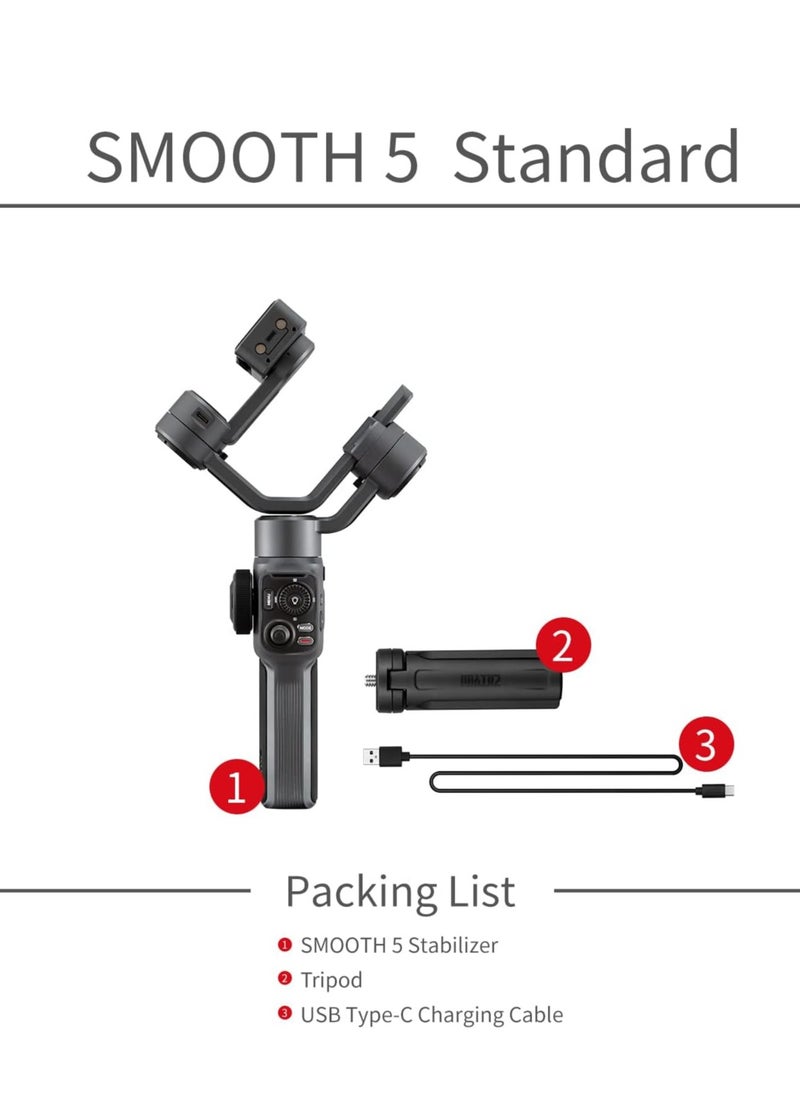 زيون - ZHIYUN Smooth 5 [Official] Gimbal Stabilizer for Smartphones iPhone 13 Pro Max 12 11, Android and iPhone Gimbal 3 Axis with Tripod - Image 1