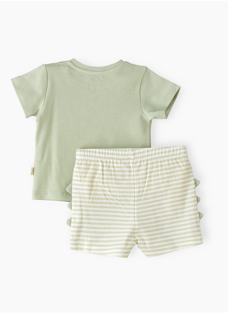 Elegant Kids - Boys' Tiger Print T-Shirt & Striped Dino-Back Shorts Set - Image 1