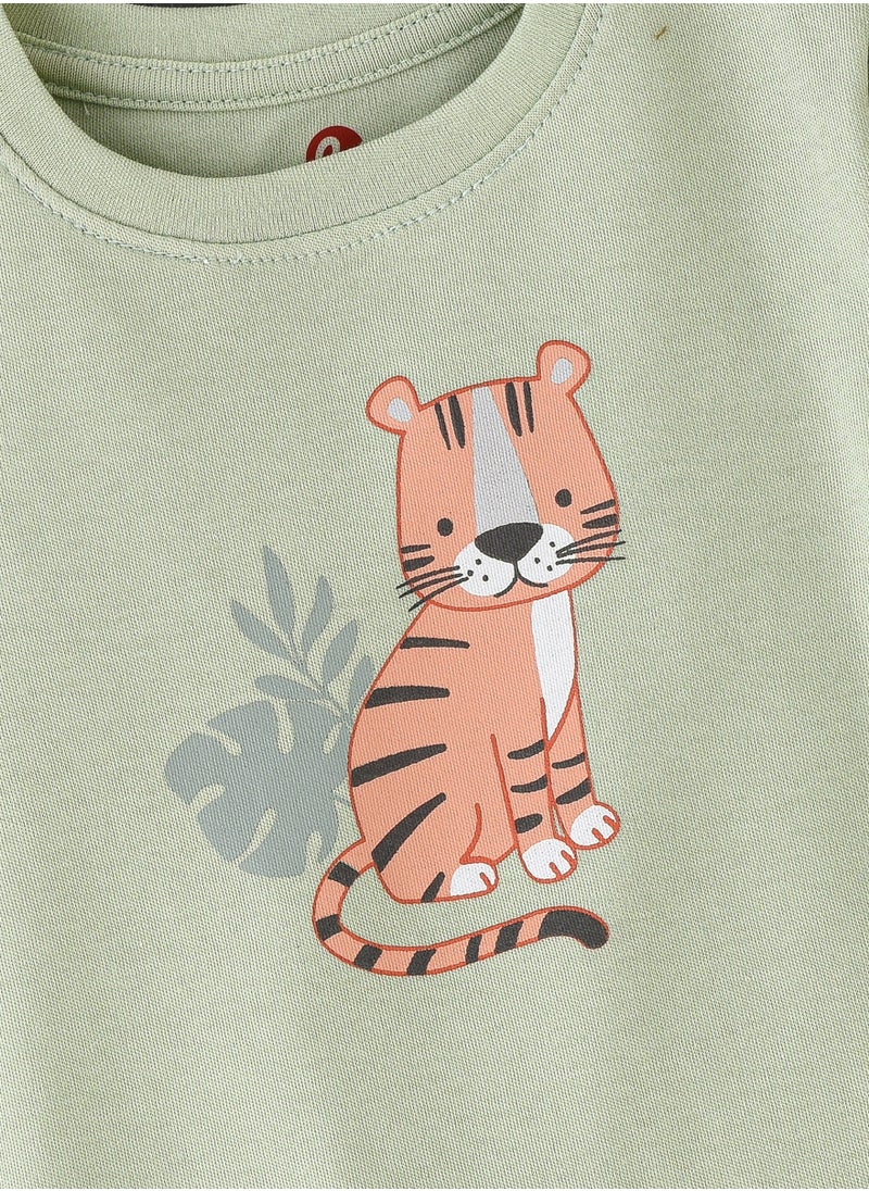 Elegant Kids - Boys' Tiger Print T-Shirt & Striped Dino-Back Shorts Set - Image 1