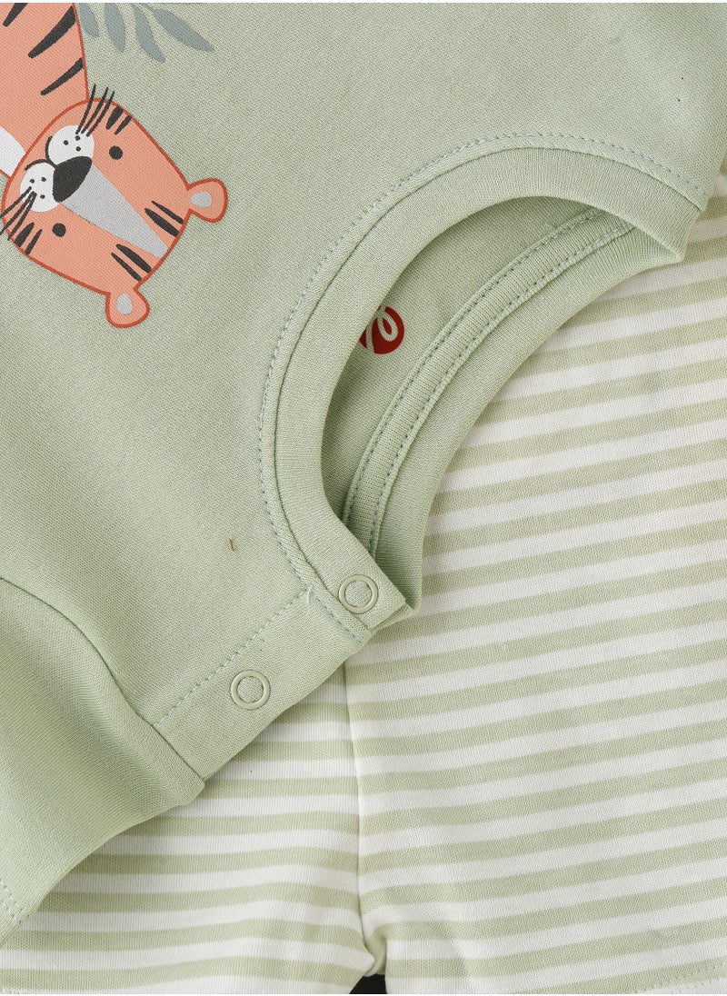 Elegant Kids - Boys' Tiger Print T-Shirt & Striped Dino-Back Shorts Set - Image 1