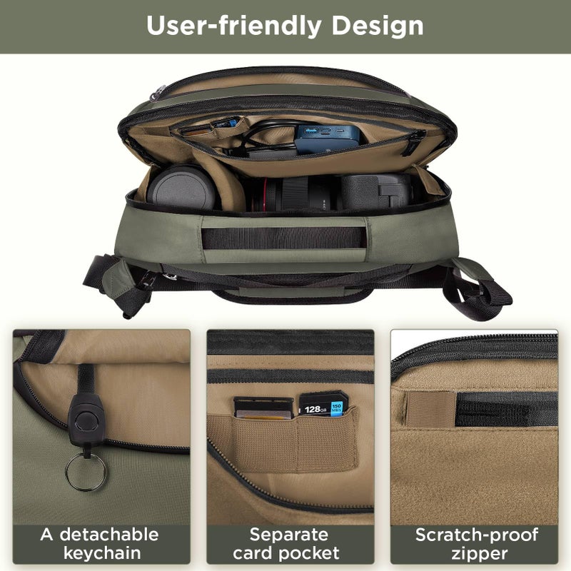 TAAOKA Camera Sling Bag,Travel Waterproof Camera Case with Tripod Holder,Lightweight DSLR/SLR/Mirrorless Small Camera Bags Crossbody for photographers (Dark Green) - Image 3