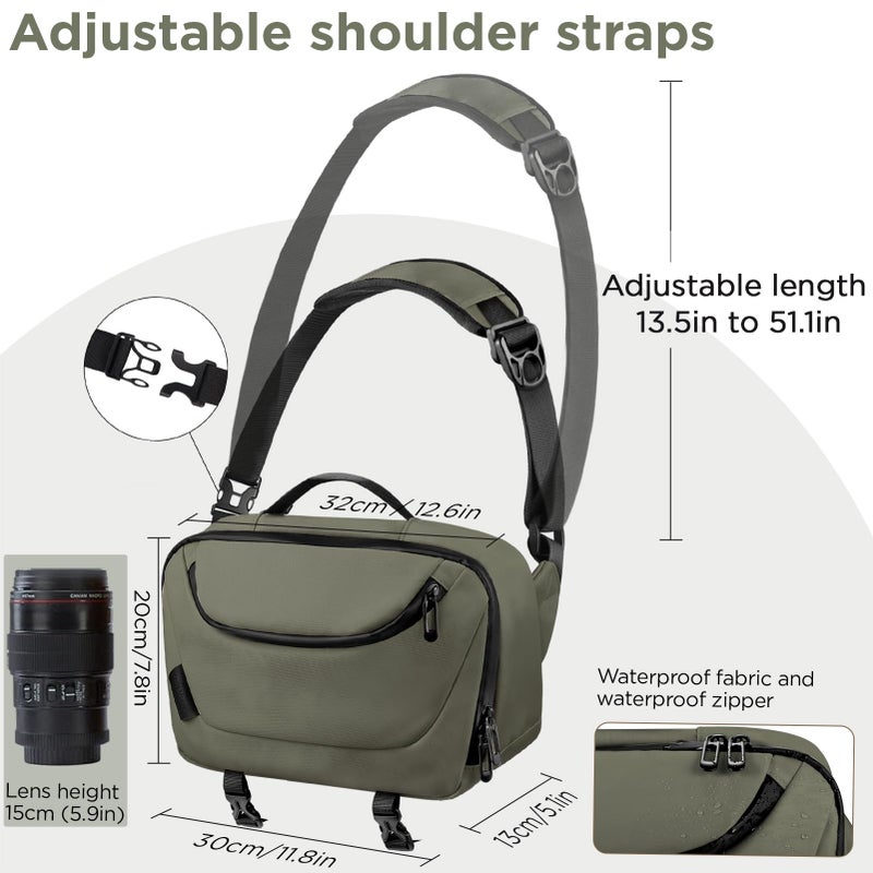 TAAOKA Camera Sling Bag,Travel Waterproof Camera Case with Tripod Holder,Lightweight DSLR/SLR/Mirrorless Small Camera Bags Crossbody for photographers (Dark Green) - Image 5