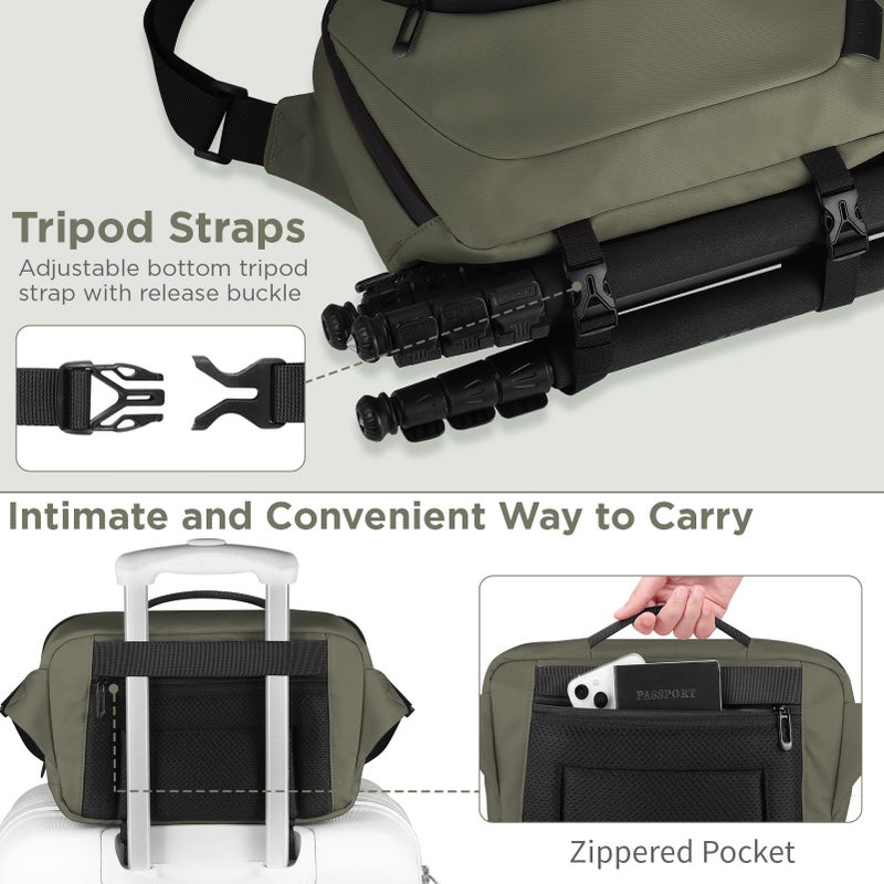 TAAOKA Camera Sling Bag,Travel Waterproof Camera Case with Tripod Holder,Lightweight DSLR/SLR/Mirrorless Small Camera Bags Crossbody for photographers (Dark Green) - Image 4