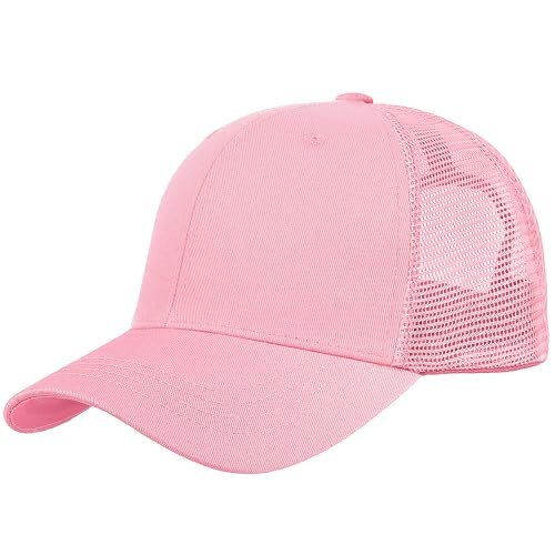 Falari Trucker Hat Baseball Cap Structured Plain Design 6 Panel Adjustable Size Pink - Image 1