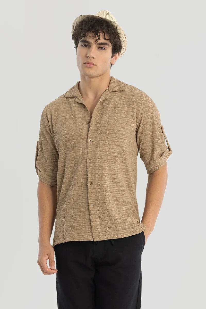 SNITCH Khaki Self-Design Cuban Shirt