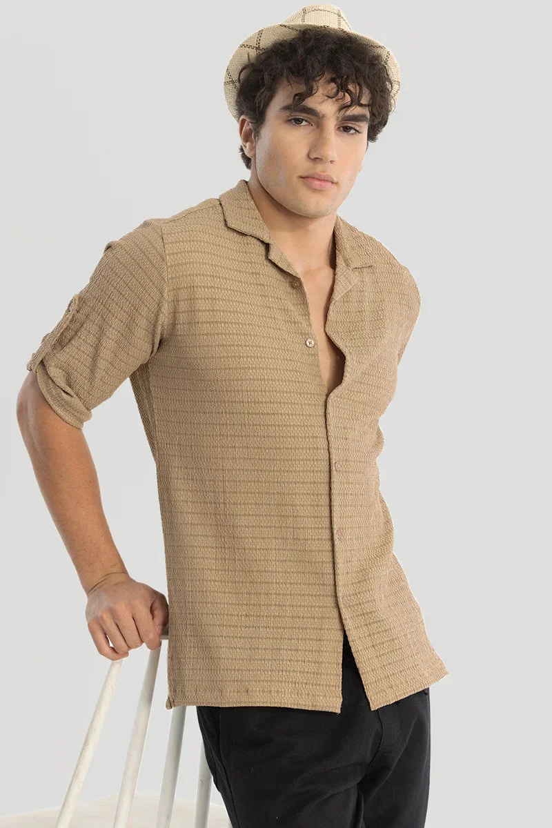 SNITCH Khaki Khaki Self-Design Cuban Shirt for Men | Best Price UAE