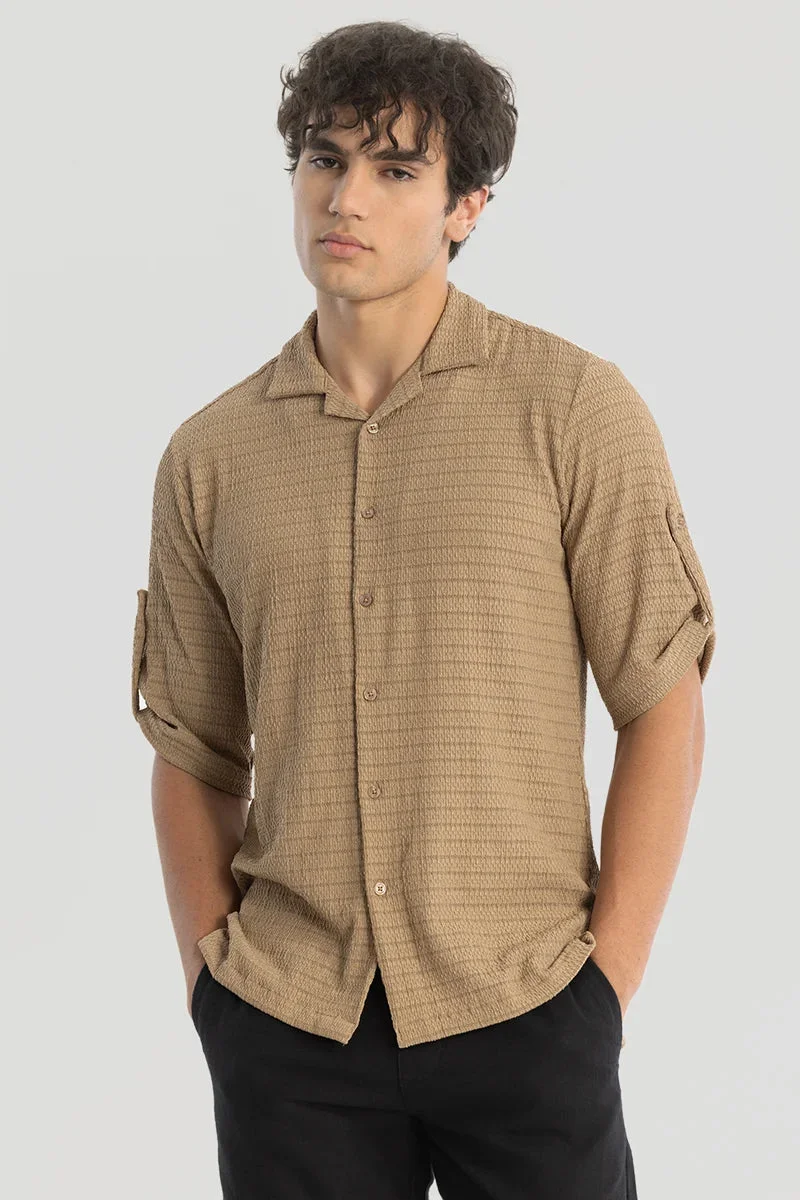 SNITCH Khaki Khaki Self-Design Cuban Shirt for Men | Best Price UAE