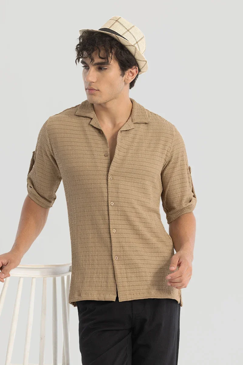 SNITCH Khaki Khaki Self-Design Cuban Shirt for Men | Best Price UAE