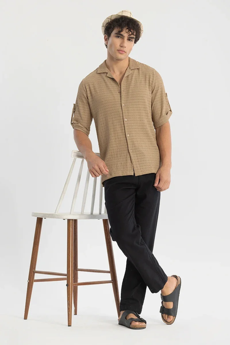 SNITCH Khaki Khaki Self-Design Cuban Shirt for Men | Best Price UAE