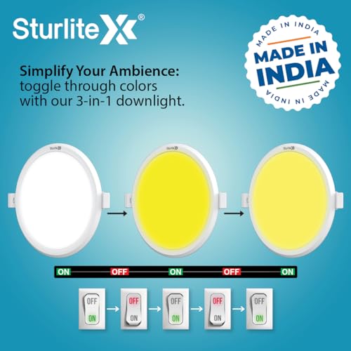 Sturlite Dex 15W (3 in1) Round LED Downlight|Warm, Neutral & Cool White Color Temperature|1500 Lumens with CRI Tech for Various Ceiling Types and Rooms - (Pack of 6) - Image 3