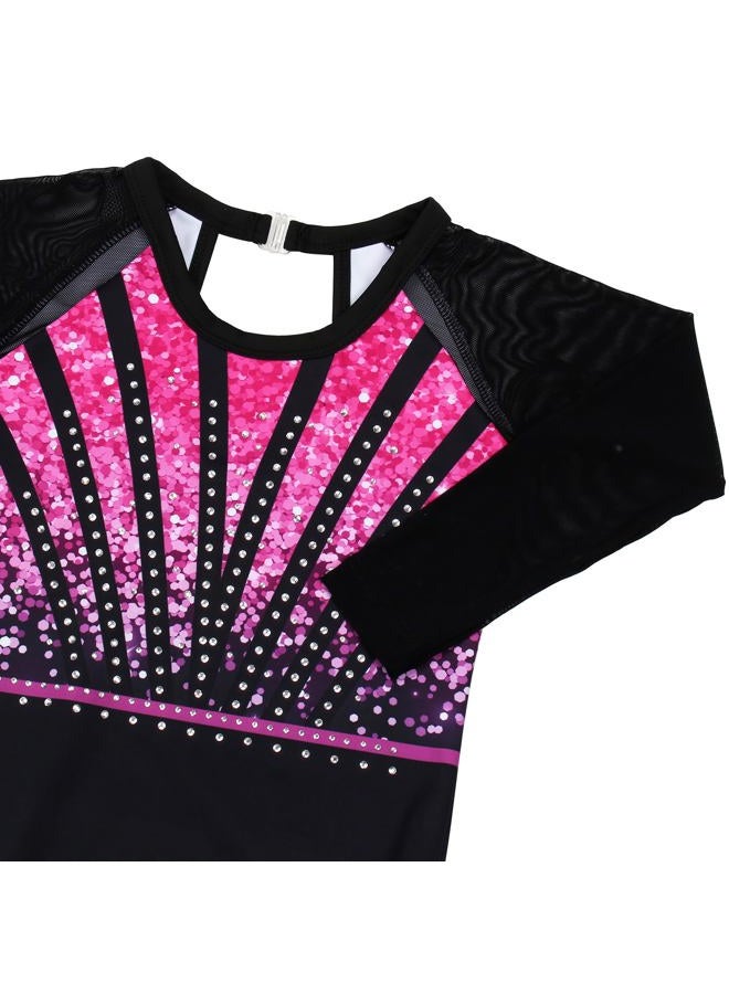 JOYSTREAM Gymnastics Leotards for Girls With Shorts Sparkly Ballet Dance Long Mesh Sleeve, Blue Lines Set, 10-11 Years - Image 3