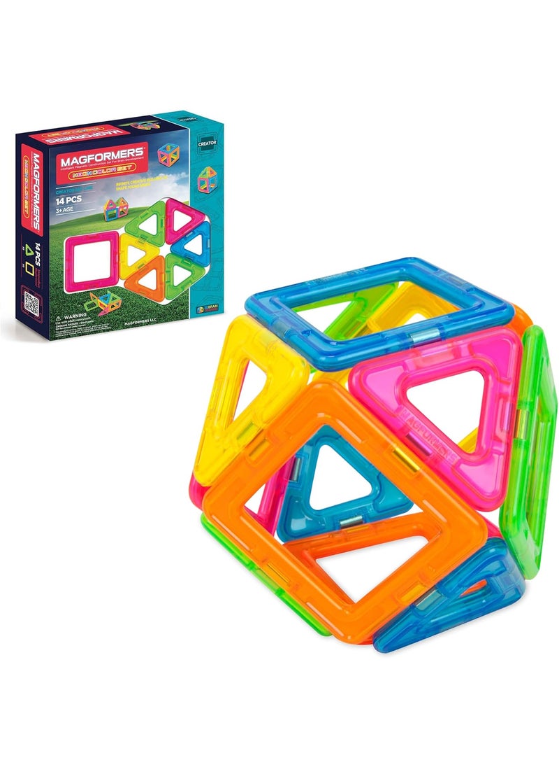 Magformers Magformers Neon 14PC Set  Magnetic Tiles Building Blocks Educational STEM Toy Set  Magnetic Building Tiles for Kids to Develop ProblemSolving Abilities and Shape Recognition  - Image 1