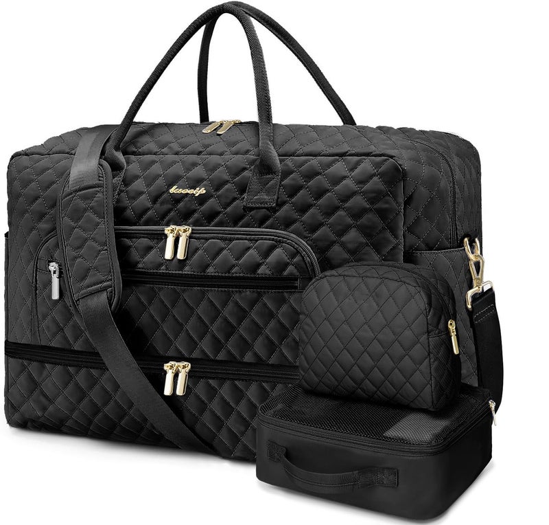 LUOCIP Large Women's Travel Duffel, Weekender with Shoe Compartment, Carry On Overnight Bag, Gym Duffel with Wet Pocket, Hospital Bags Set - Image 1