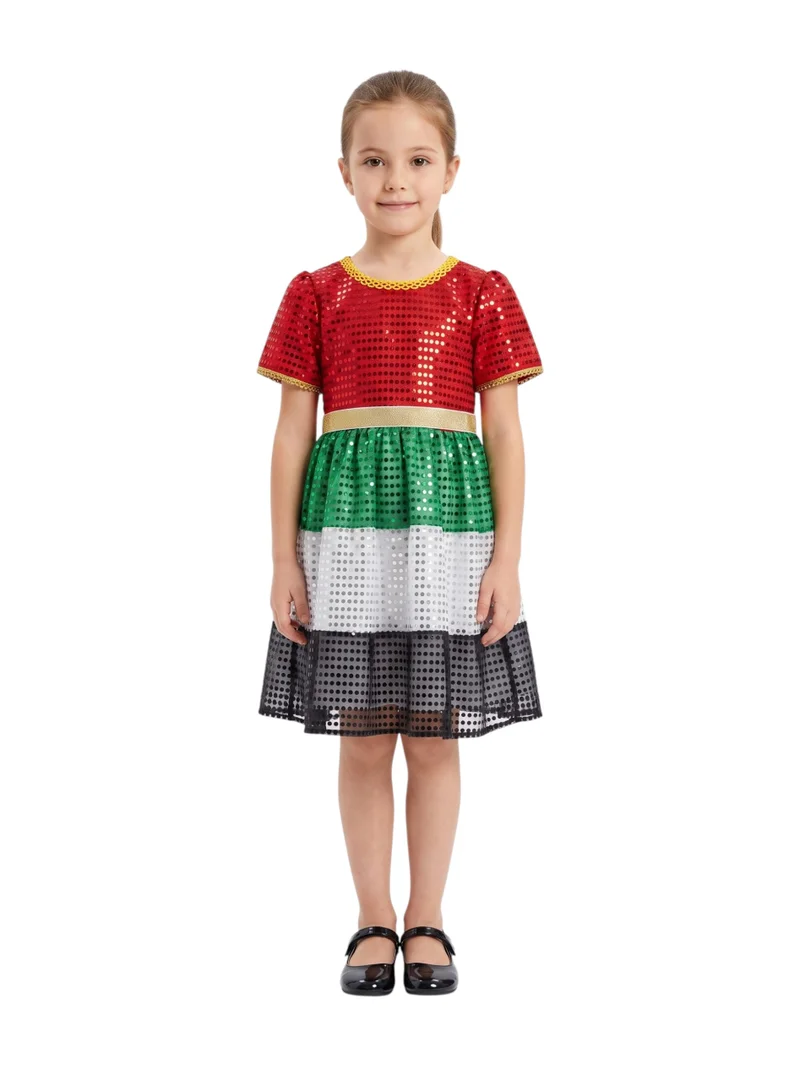 Girls' UAE National Day All-Over Sequin Flag Celebration Dress