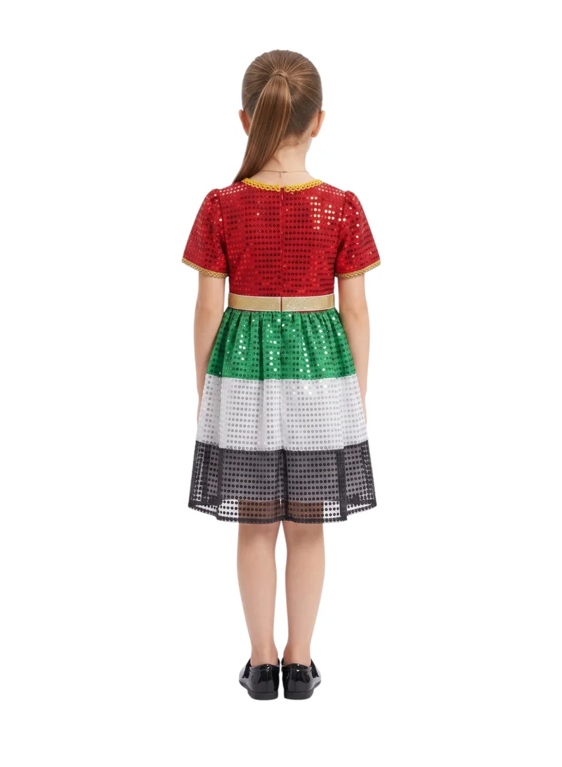 بيداني Girls' UAE National Day All-Over Sequin Flag Celebration Dress
