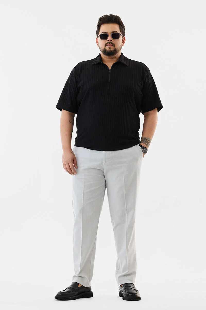 سنيتش Light Grey Solid Regular Fit Formal Plus Size Trousers