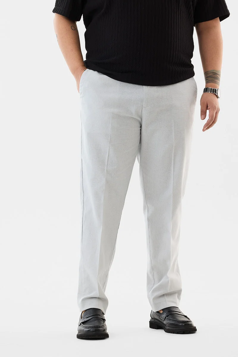 سنيتش Light Grey Solid Regular Fit Formal Plus Size Trousers