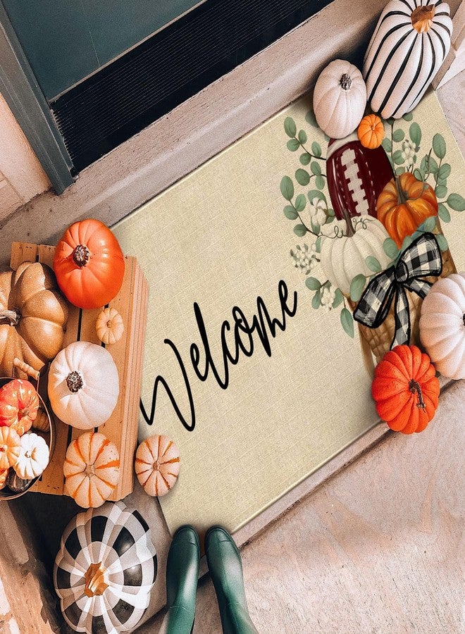 Xsinufn Fall Door Mat Outside,Pumpkin Eucalyptus Welcome Mat for Front Door,Thanksgiving Autumn Indoor Outdoor Non-Slip Rugs Doormat for Farmhouse Home Porch Decorations (Orange Football 30" x 17") - Image 5