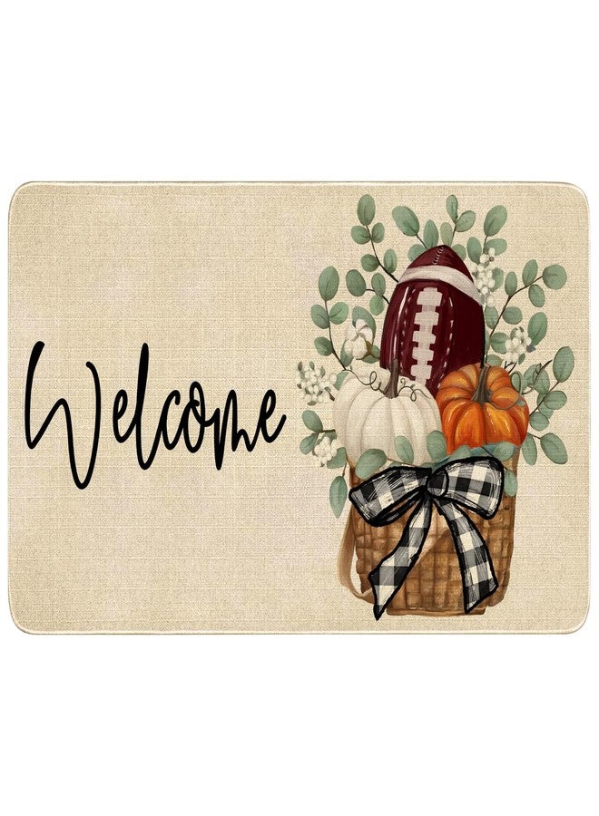 Xsinufn Fall Door Mat Outside,Pumpkin Eucalyptus Welcome Mat for Front Door,Thanksgiving Autumn Indoor Outdoor Non-Slip Rugs Doormat for Farmhouse Home Porch Decorations (Orange Football 30" x 17") - Image 1