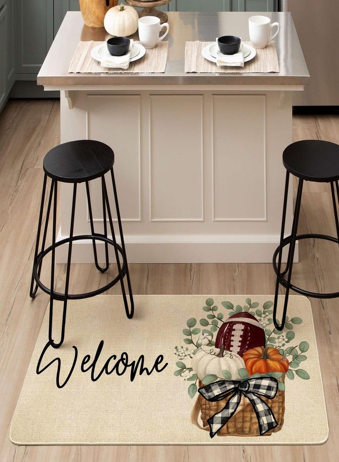 Xsinufn Fall Door Mat Outside,Pumpkin Eucalyptus Welcome Mat for Front Door,Thanksgiving Autumn Indoor Outdoor Non-Slip Rugs Doormat for Farmhouse Home Porch Decorations (Orange Football 30" x 17") - Image 4