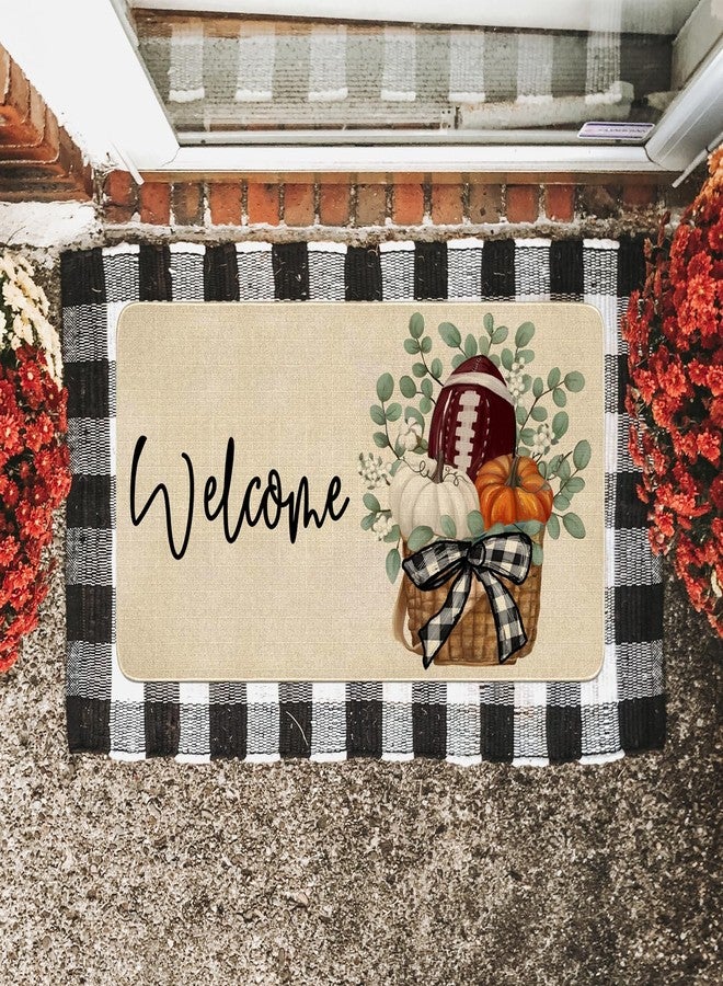 Xsinufn Fall Door Mat Outside,Pumpkin Eucalyptus Welcome Mat for Front Door,Thanksgiving Autumn Indoor Outdoor Non-Slip Rugs Doormat for Farmhouse Home Porch Decorations (Orange Football 30" x 17") - Image 2