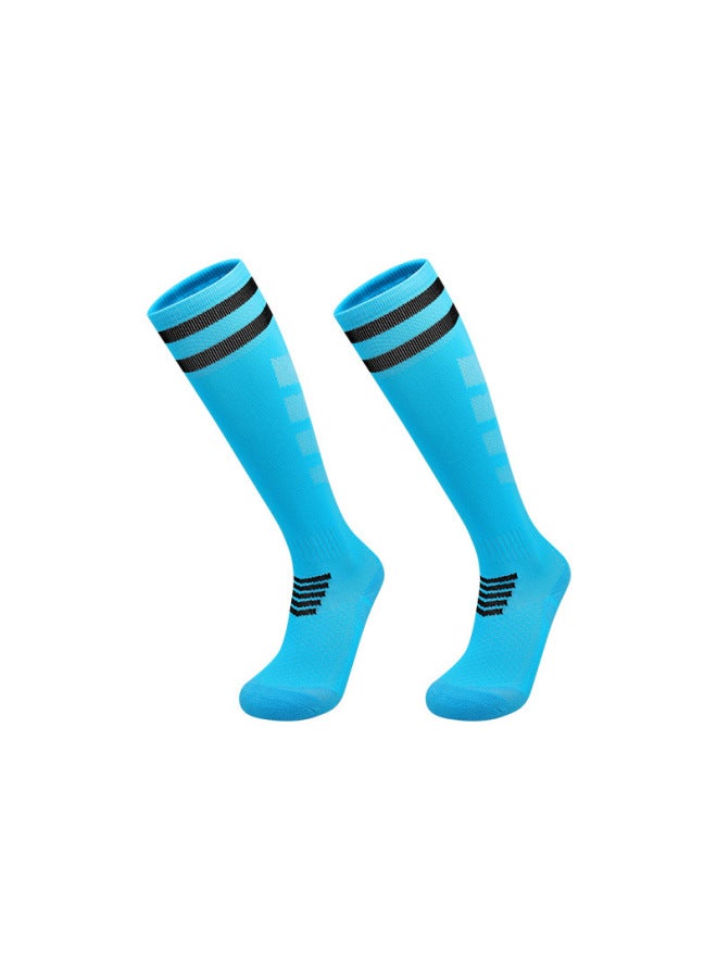 Lake Blue Professional Football Socks Long Tube Adult Thickened Towel Bottom Children And Middle Children Thin Over-the-knee Breathable Sports Socks
