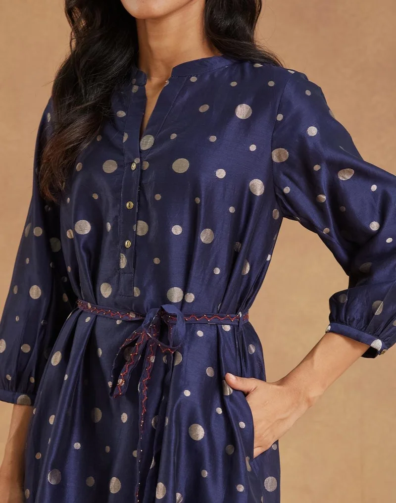Fabindia Blue Cotton Silk Blend Cutwork Maxi