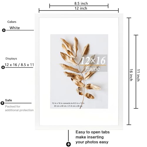 Hogaryo Set of 3 12x16 Picture Frame White can Display 8.5x11 Picture with Mat or 12x16 Without Mat on the Wall - Image 4