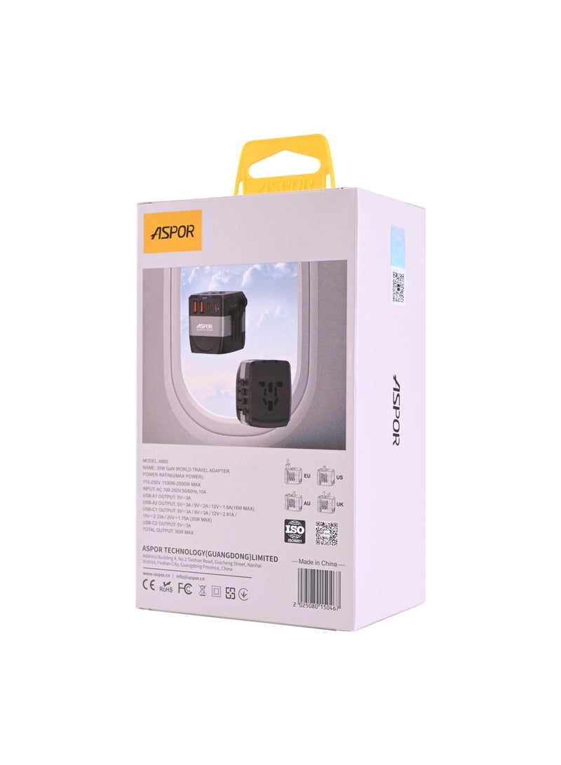 أسبور شاحن السفر العالمي ASPOR A893 بقدرة 35 واط بتقنية GaN - Image 4