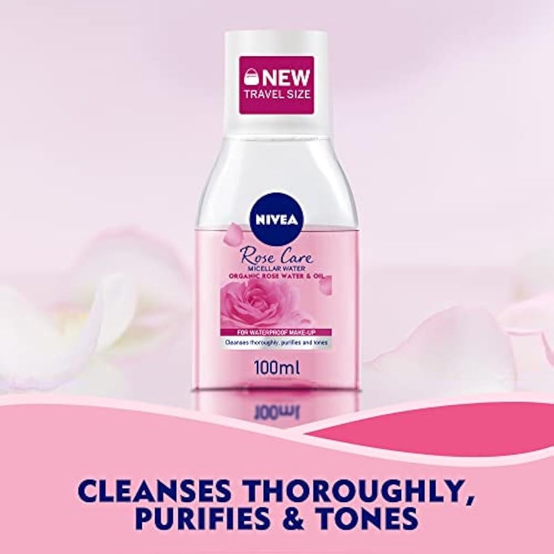 NIVEA Face Micellar Water Makeup Remover, Rose Care Biphase with Organic Rose Water, 100ml - Image 4