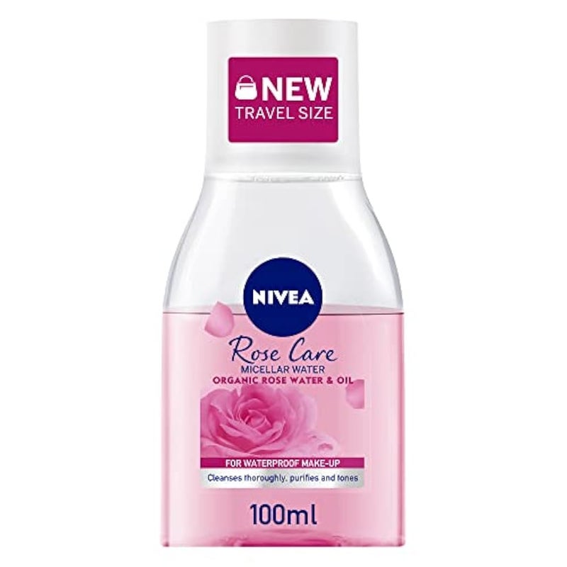NIVEA Face Micellar Water Makeup Remover, Rose Care Biphase with Organic Rose Water, 100ml - Image 1
