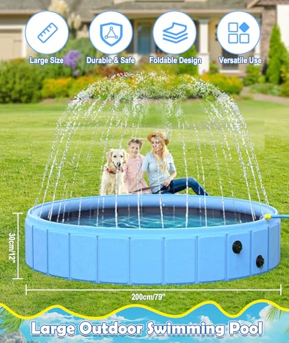 EPN Large Foldable Dog Pool – 0.55MM PVC 2-in-1 Portable Bathtub & Sprinkler for Dogs, Cats, Kids – Heavy Duty, Non-Slip, Summer Water Toy (79 in) - Image 3