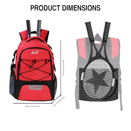WOLT Tennis Bag - Large Tennis Racket Backpack for Men & Women - Ventilated Shoe Compartment - Holds 2 Rackets- Red - Image 3