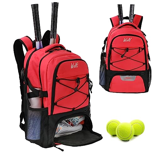 WOLT Tennis Bag - Large Tennis Racket Backpack for Men & Women - Ventilated Shoe Compartment - Holds 2 Rackets- Red - Image 1