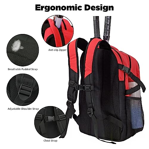 WOLT Tennis Bag - Large Tennis Racket Backpack for Men & Women - Ventilated Shoe Compartment - Holds 2 Rackets- Red - Image 5