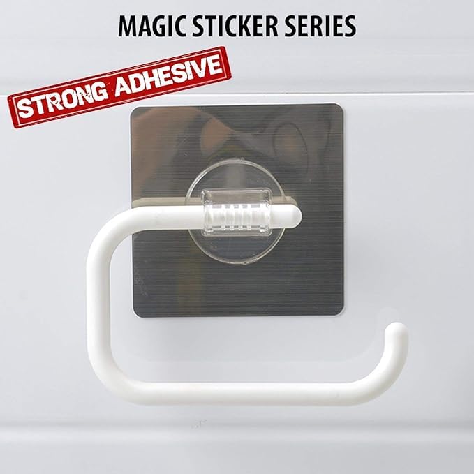 DAOME حامل مناديل المرحاض البلاستيكي ذاتية اللصق من سلسلة DAOME مع ملصق سحري، حلقة منشفة مفتوحة نصف، رف معلق للمنشفة (أبيض) - Image 4