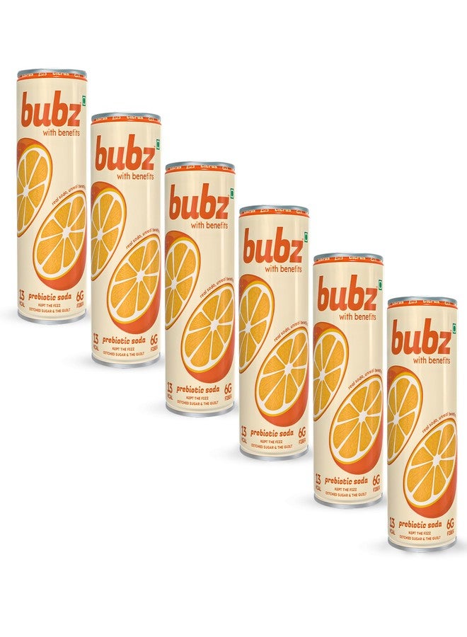 Bubz Citrus Prebiotic Soda | 6g Prebiotic Fiber | 0g Added Sugar | Naturally Sweetened by Monk Fruit | 13 Kcal per can only | Pack of 6 (250ml) - Image 1