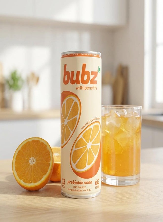 Bubz Citrus Prebiotic Soda | 6g Prebiotic Fiber | 0g Added Sugar | Naturally Sweetened by Monk Fruit | 13 Kcal per can only | Pack of 6 (250ml) - Image 3