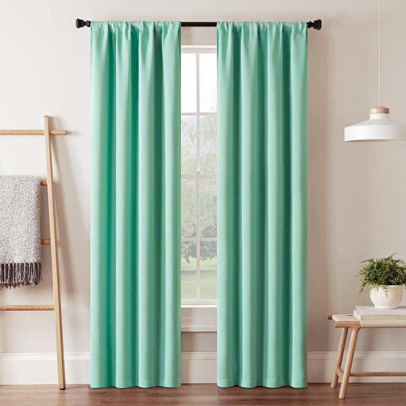 Eclipse Blackout Curtains for Bedroom-Darrell 37" x 84" Insulated Darkening Single Panel Rod Pocket Window Treatment Living Room, Mint (16205037084MNT) - Image 1