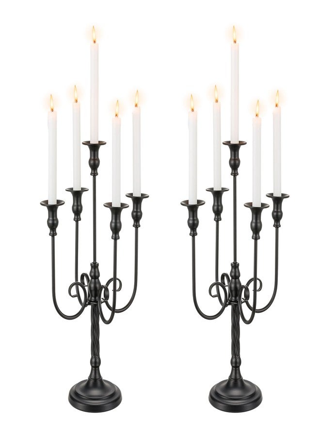 Candeldo Black Halloween Candelabra Candle Holder: Tall Gothic Decorations for Table Centerpiece 5 Arm Metal Candles Stand Fireplace Decor Set of 2 - Image 1