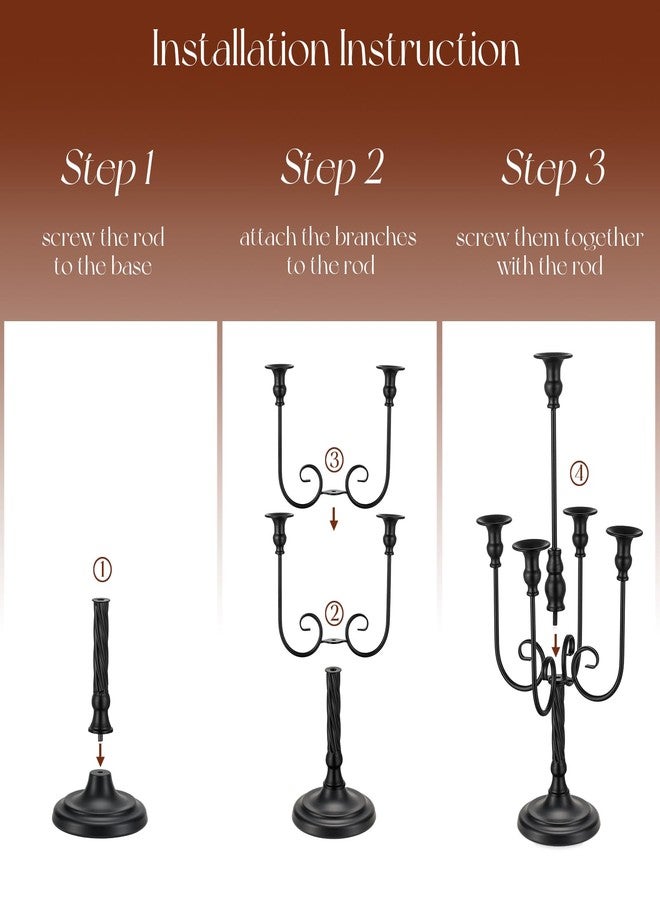 Candeldo Black Halloween Candelabra Candle Holder: Tall Gothic Decorations for Table Centerpiece 5 Arm Metal Candles Stand Fireplace Decor Set of 2 - Image 5