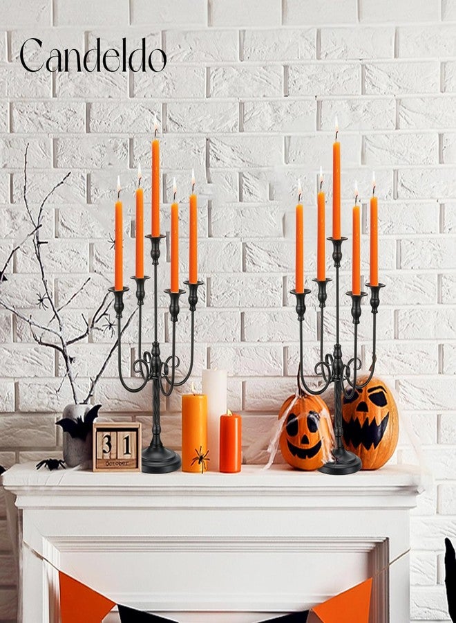 Candeldo Black Halloween Candelabra Candle Holder: Tall Gothic Decorations for Table Centerpiece 5 Arm Metal Candles Stand Fireplace Decor Set of 2 - Image 2
